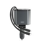 XO CC62 Intelligentes 4-in-1 Ausziehbares Metall-Autoladegerät (Typ-C Kabel 100W + Lightning Kabel 12W + USB-C 5V/3A + USB-A 5V/2.4A)